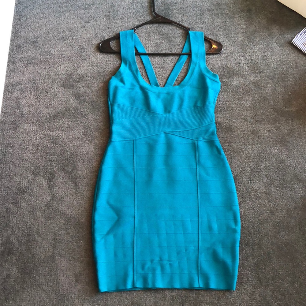 turquoise guess bandage dress